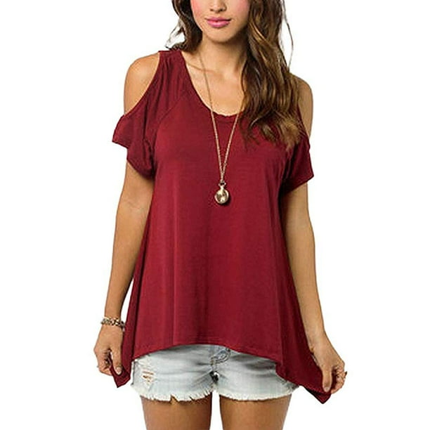 Womens Vogue Shoulder Off Wide Hem Design Top Shirt